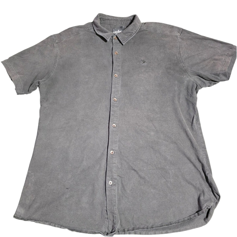 YoungLA Mens‎ Short Sleeve Button Down Shirt Faded Black XXL Gym Lifestyle